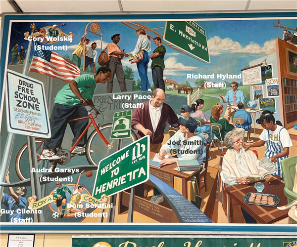 A section of the mural depicting R-H students and employees